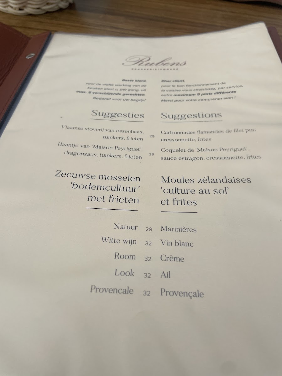 Menu - Rubens photo 2
